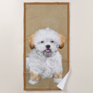 Lhasa Apso Puppy Painting - Cute Original Dog Art Beach Towel