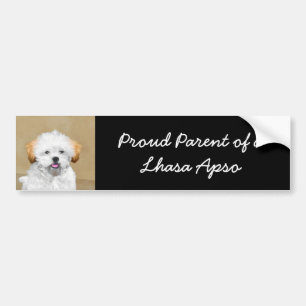 Lhasa Apso Puppy Painting - Cute Original Dog Art Bumper Sticker