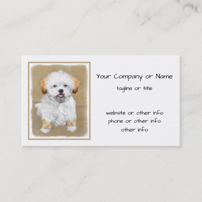 Lhasa Apso Puppy Painting - Cute Original Dog Art Business Card (Front)