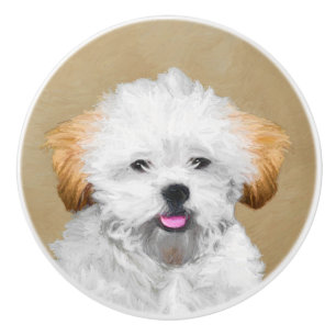 Lhasa Apso Puppy Painting - Cute Original Dog Art Ceramic Knob