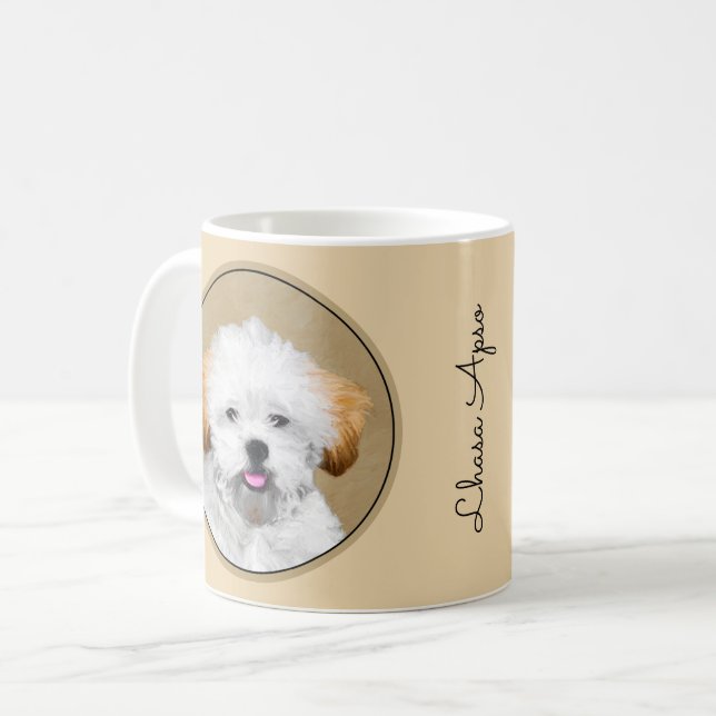 Lhasa Apso Puppy Painting - Cute Original Dog Art Coffee Mug (Front Left)