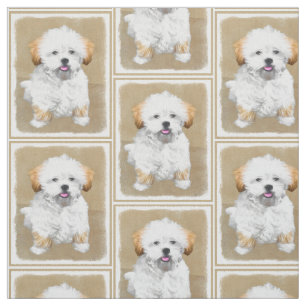 Lhasa Apso Puppy Painting - Cute Original Dog Art Fabric