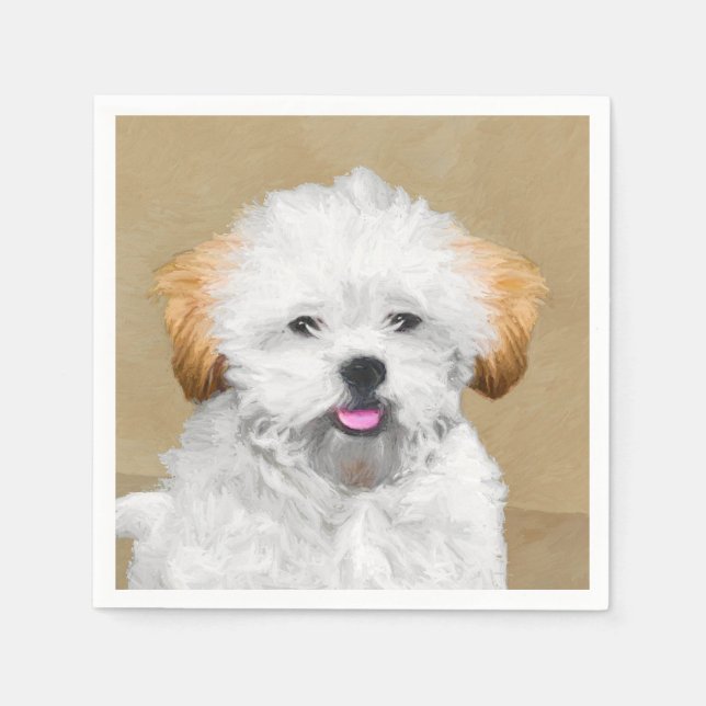 Lhasa Apso Puppy Painting - Cute Original Dog Art Napkin (Front)