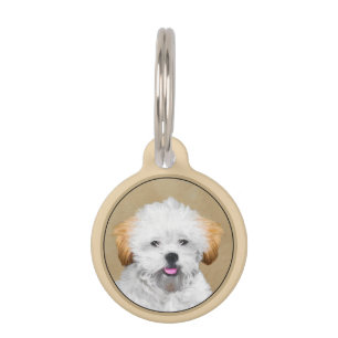 Lhasa Apso Puppy Painting - Cute Original Dog Art Pet Tag
