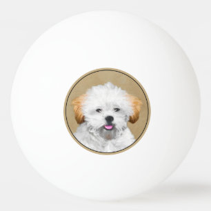 Lhasa Apso Puppy Painting - Cute Original Dog Art Ping Pong Ball