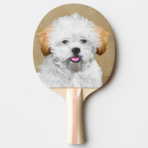 Lhasa Apso Puppy Painting - Cute Original Dog Art Ping Pong Paddle
