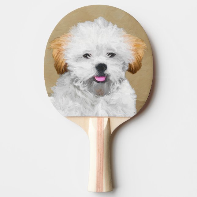 Lhasa Apso Puppy Painting - Cute Original Dog Art Ping Pong Paddle (Front)