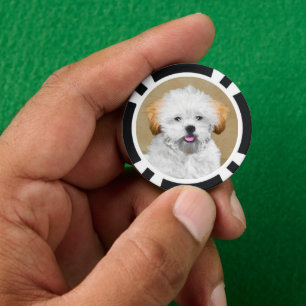 Lhasa Apso Puppy Painting - Cute Original Dog Art Poker Chips