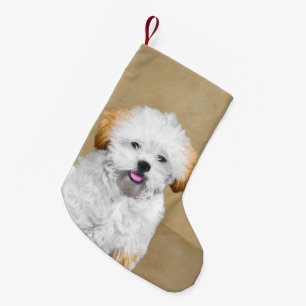 Lhasa Apso Puppy Painting - Cute Original Dog Art Small Christmas Stocking