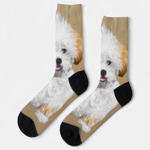Lhasa Apso Puppy Painting - Cute Original Dog Art Socks