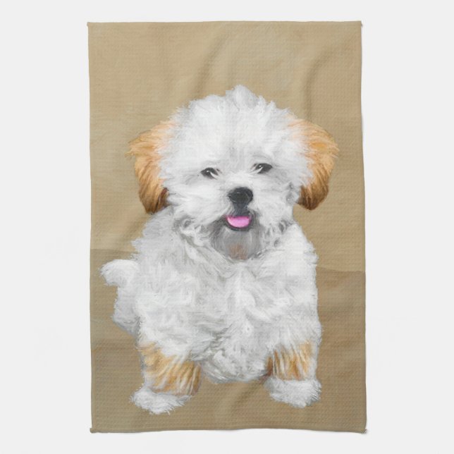 Lhasa Apso Puppy Painting - Cute Original Dog Art Tea Towel (Vertical)