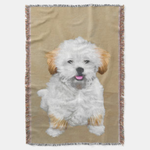Lhasa Apso Puppy Painting - Cute Original Dog Art Throw Blanket