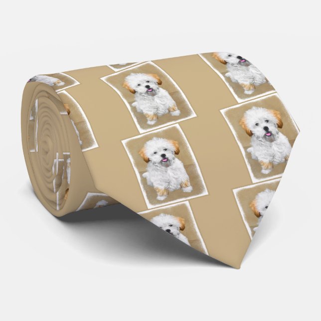 Lhasa Apso Puppy Painting - Cute Original Dog Art Tie (Rolled)