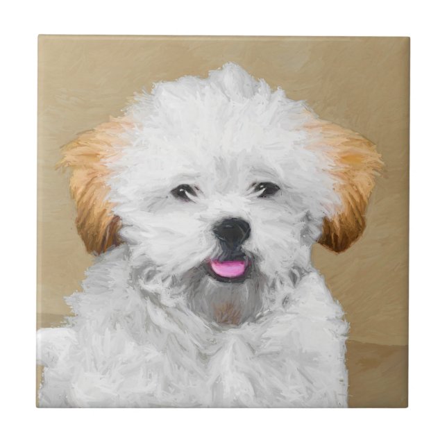 Lhasa Apso Puppy Painting - Cute Original Dog Art Tile (Front)