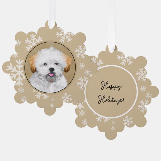 Lhasa Apso Puppy Painting - Cute Original Dog Art Tree Decoration Card (Front/Back)