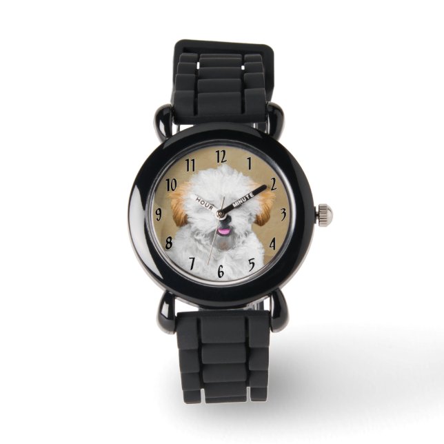 Lhasa Apso Puppy Painting - Cute Original Dog Art Watch (Front)
