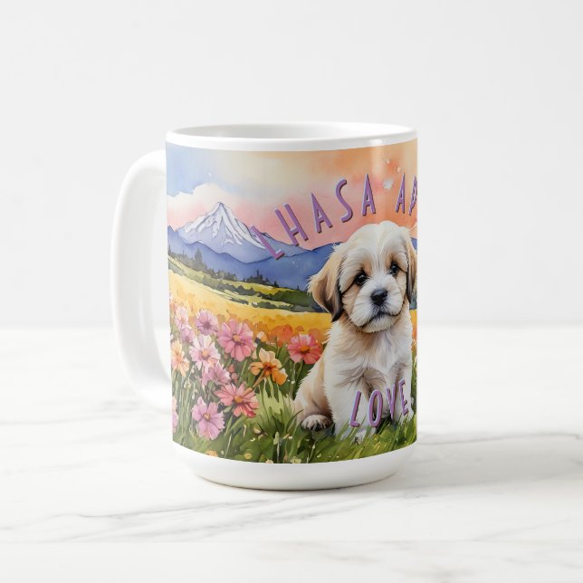 Lhasa Apso Puppy Sunrise Combo Mug (Front Left)