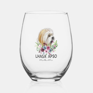 Lhasa Apso Shirt Gifts Dog Mum Stemless Wine Glass