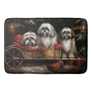 Lhasa Apso Snowy Sleigh Christmas Decor Bath Mat