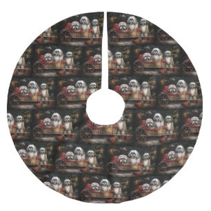 Lhasa Apso Snowy Sleigh Christmas Decor Brushed Polyester Tree Skirt