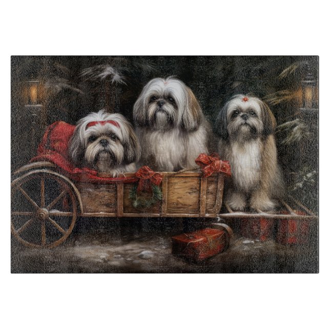Lhasa Apso Snowy Sleigh Christmas Decor Cutting Board (Front)