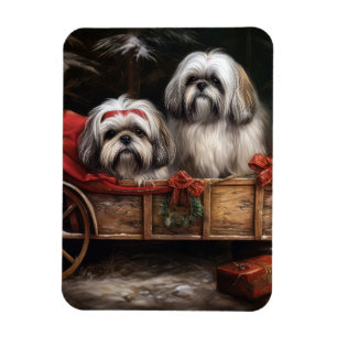 Lhasa Apso Snowy Sleigh Christmas Decor Magnet