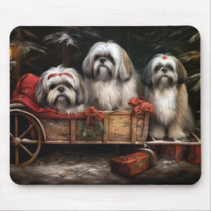 Lhasa Apso Snowy Sleigh Christmas Decor Mouse Mat