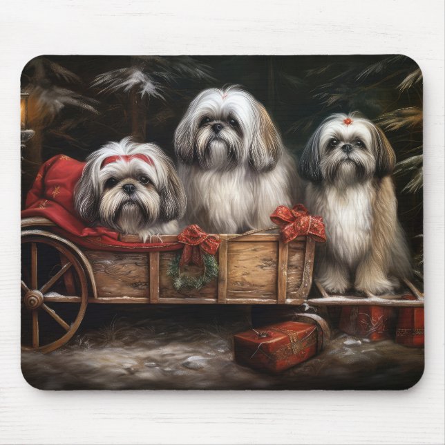 Lhasa Apso Snowy Sleigh Christmas Decor Mouse Mat (Front)
