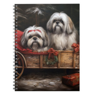 Lhasa Apso Snowy Sleigh Christmas Decor Notebook