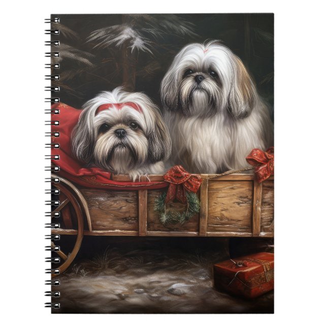 Lhasa Apso Snowy Sleigh Christmas Decor Notebook (Front)