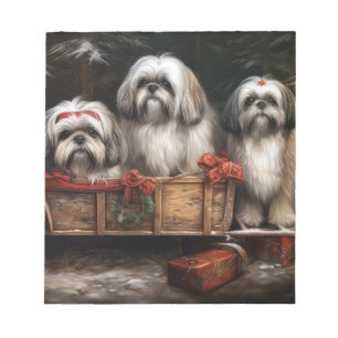 Lhasa Apso Snowy Sleigh Christmas Decor Notepad