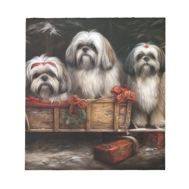Lhasa Apso Snowy Sleigh Christmas Decor Notepad (Front)