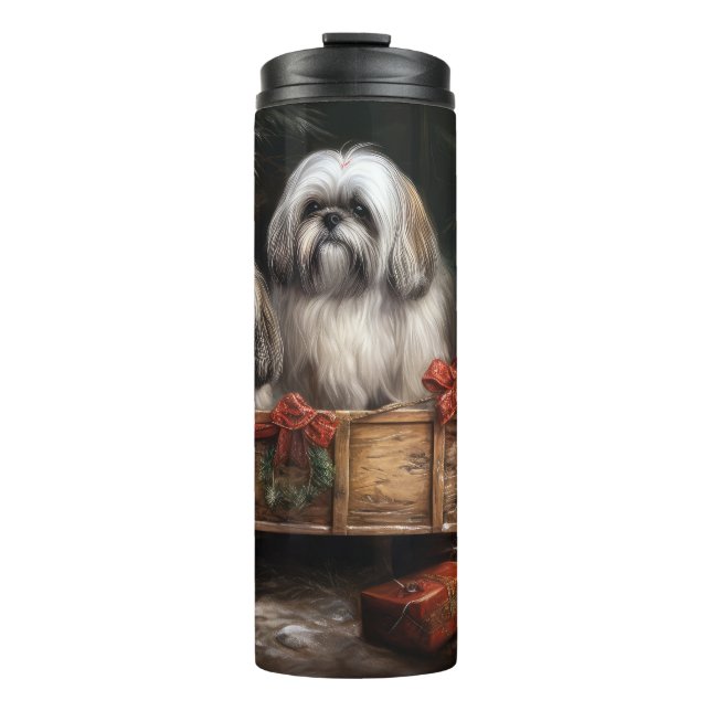 Lhasa Apso Snowy Sleigh Christmas Decor Thermal Tumbler (Front)