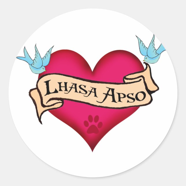 Lhasa Apso Tattoo Heart Classic Round Sticker (Front)