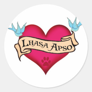 Lhasa Apso Tattoo Heart Classic Round Sticker