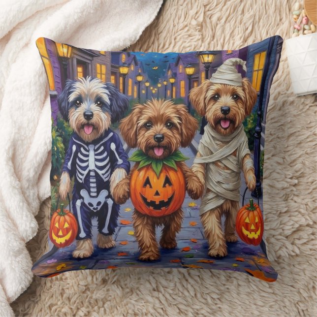 Lhasa Apso Trick-or-Treating In Halloween Costumes Cushion (Blanket)