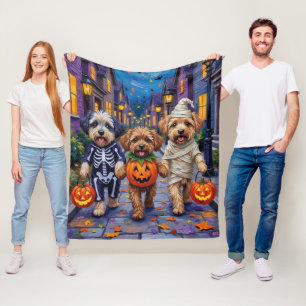 Lhasa Apso Trick-or-Treating In Halloween Costumes Fleece Blanket