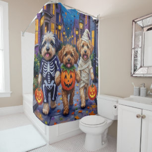 Lhasa Apso Trick-or-Treating In Halloween Costumes Shower Curtain