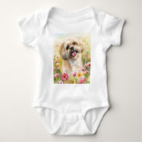 Lhasa Apso Watercolor Baby Bodysuit