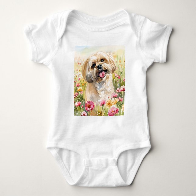 Lhasa Apso Watercolor Baby Bodysuit (Front)