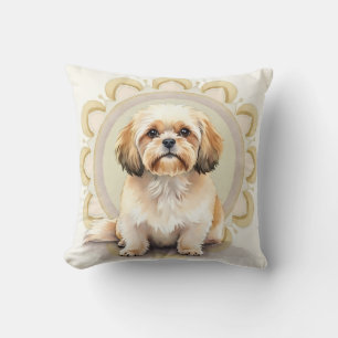 Lhasa Apso Watercolor Mandala Circle Art Cushion