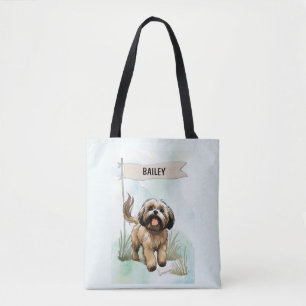 Lhasa Apso Watercolor Personalised Dog Tote Bag