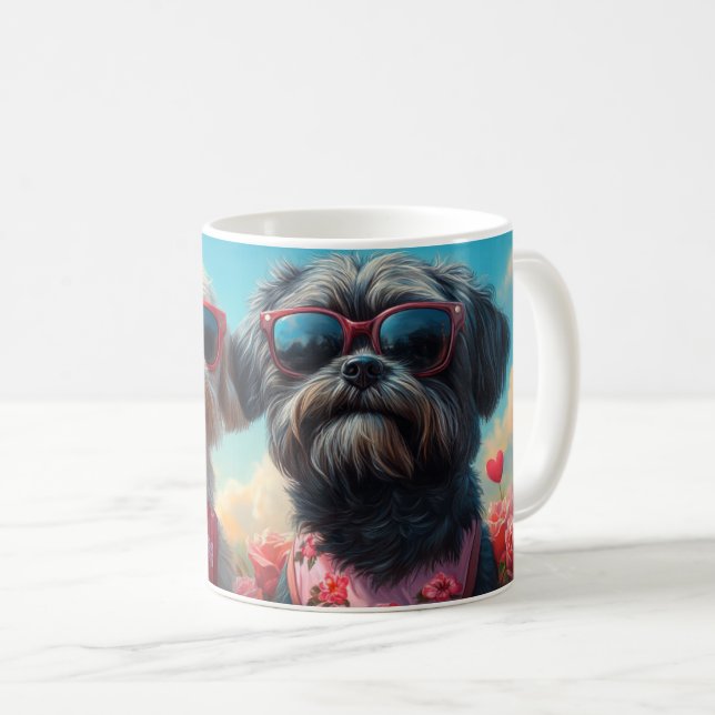 Lhasa Apso with Heart Roses Valentine's Day Coffee Mug (Front Right)