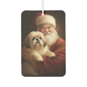 Lhasa Apso With Santa Claus Festive Christmas  Car Air Freshener
