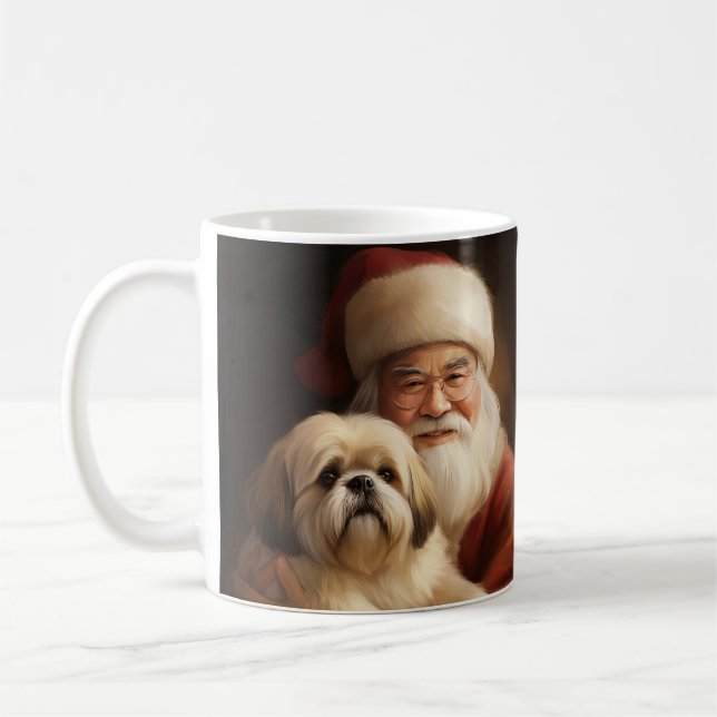 Lhasa Apso With Santa Claus Festive Christmas  Coffee Mug (Left)