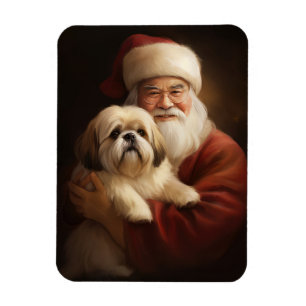 Lhasa Apso With Santa Claus Festive Christmas  Magnet