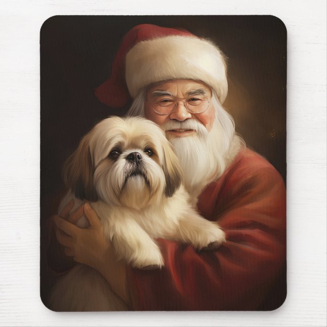 Lhasa Apso With Santa Claus Festive Christmas  Mouse Mat (Front)