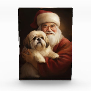 Lhasa Apso With Santa Claus Festive Christmas  Photo Block