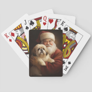 Lhasa Apso With Santa Claus Festive Christmas Playing Cards