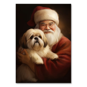 Lhasa Apso With Santa Claus Festive Christmas Table Number